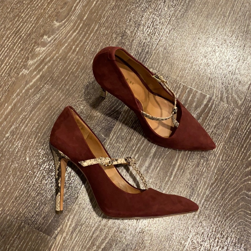 Coach Maroon Suede Stilettos with Snakeskin Detail
